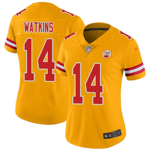 Women Kansas City Chiefs 14 Watkins Sammy Limited Gold Inverted Legend Football Nike NFL Jersey